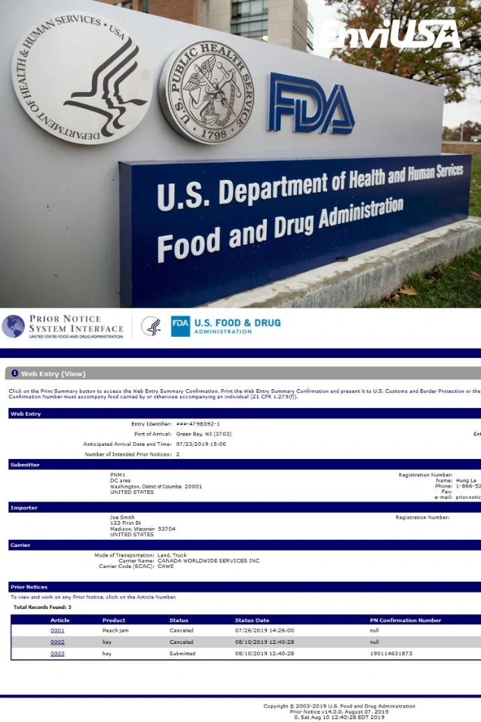 Aviso Previo a la FDA